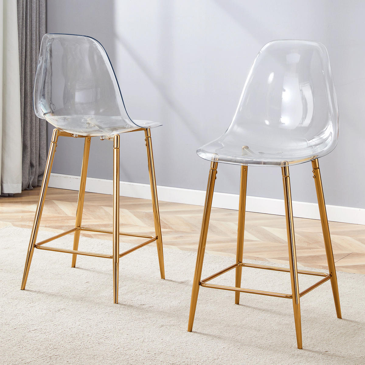 BARHOCKER 2er-Set Gold Transparent mit Acryl-Sitzschale und Fußstütze - Goldfarben, Kunststoff (51/102/45cm) - PANGIVO