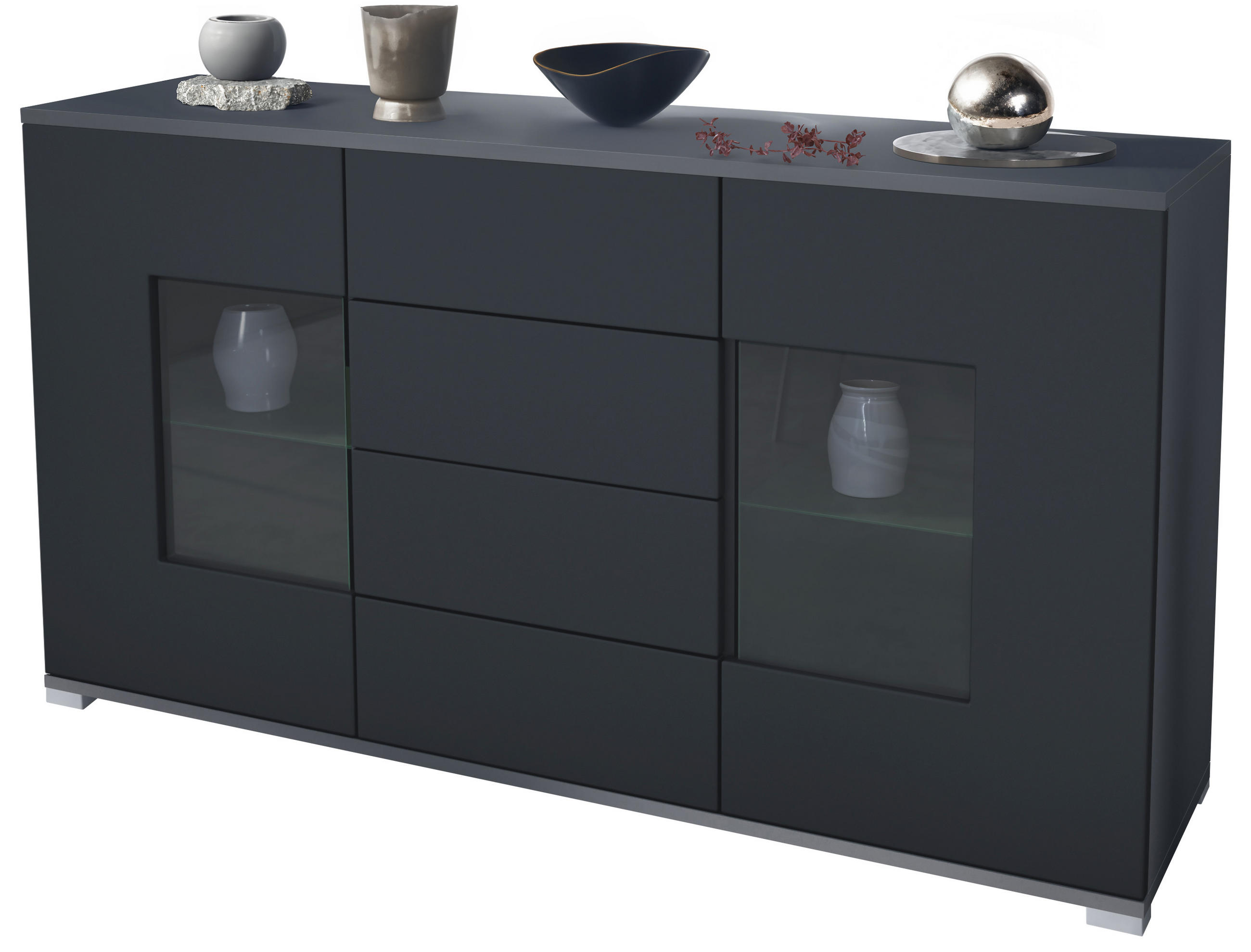 SIDEBOARD Grömitz Schwarz matt - Schwarz, Holzwerkstoff (138.5/75.5/35cm) - Vladon