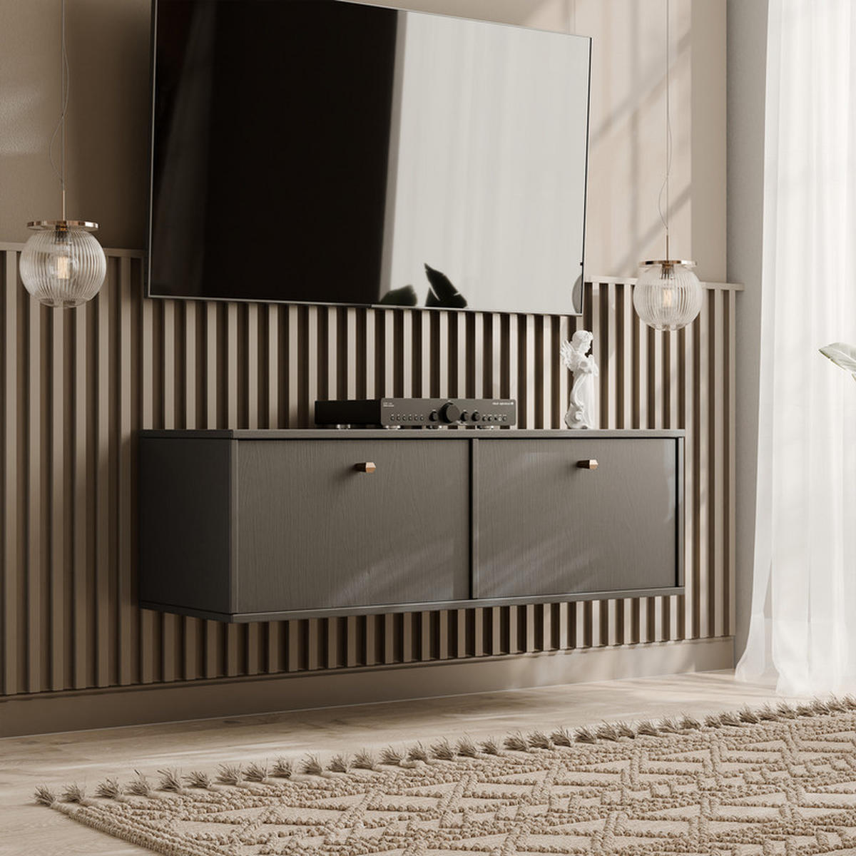 TV-LOWBOARD FLOW 121 cm, hängend, Schwarz - Schwarz, Holzwerkstoff/Metall (121/35/40.5cm) - Idohome