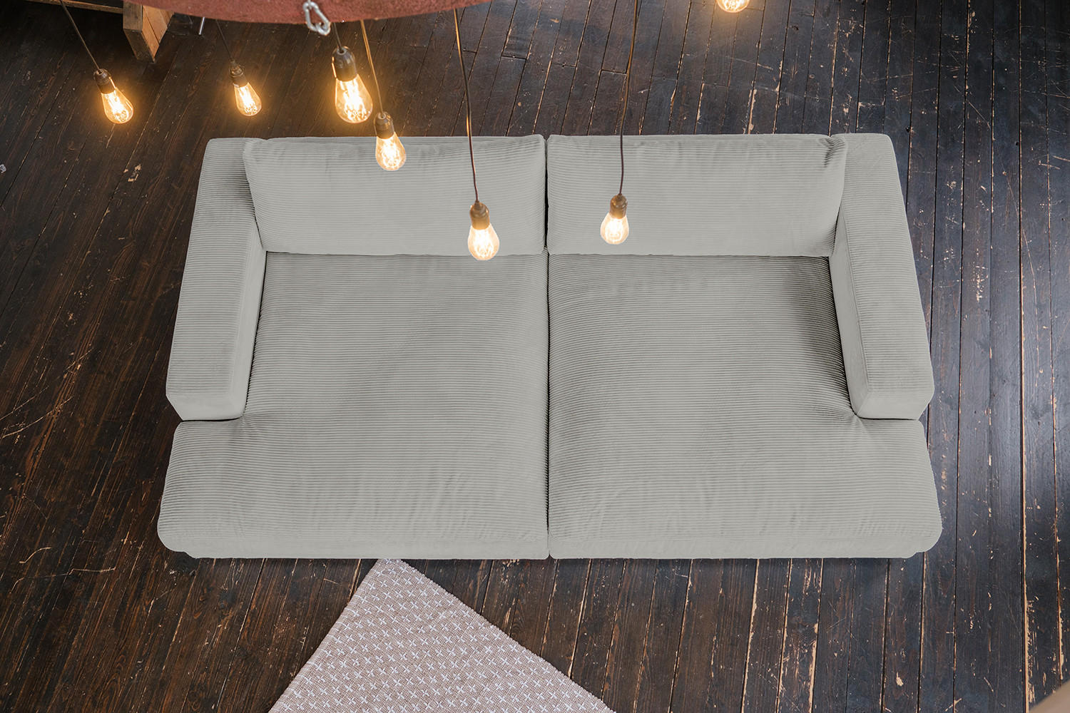 BIG SOFA-SET 6-TLG MADELINE Hellgrau Cord - Hellgrau/Schwarz, Kunststoff/Textil (290/85/170cm) - KAWOLA