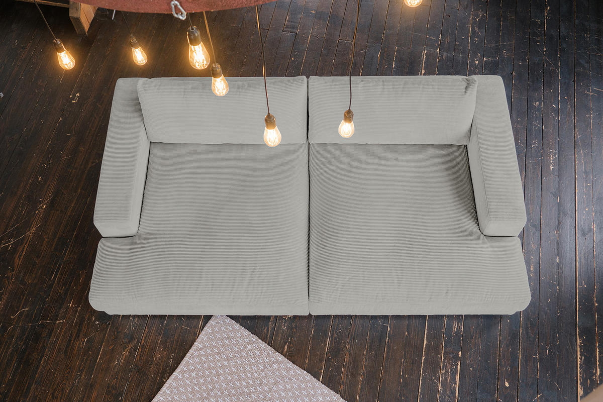 BIG SOFA-SET 6-TLG MADELINE Hellgrau Cord - Hellgrau/Schwarz, Kunststoff/Textil (290/85/170cm) - KAWOLA