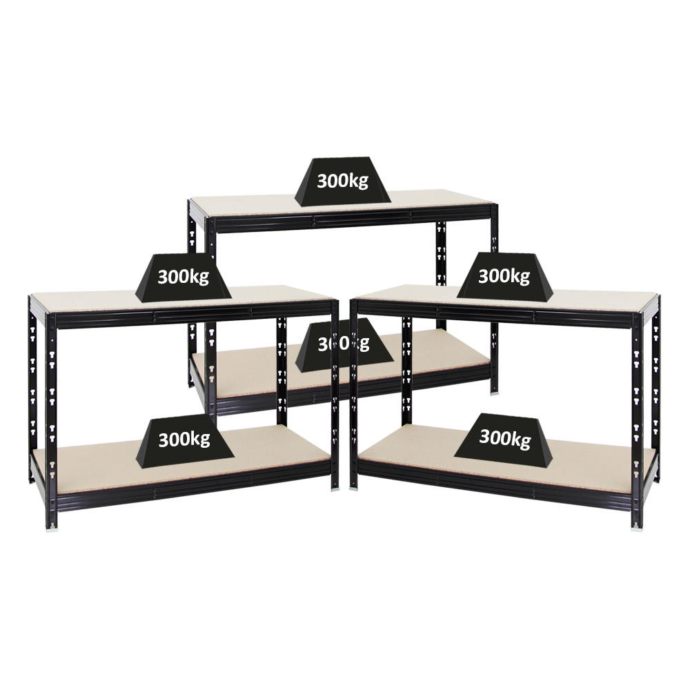 WERKBANK Tiger 3er-Set mit 3x 300 kg pro Fachboden 90x140x60 cm Schwarz - Schwarz, Metall (420/90/60cm) - PROREGAL