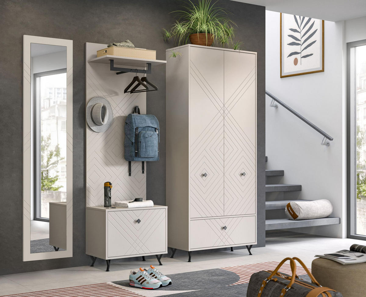 GARDEROBEN-SET NOTES 4-tlg. (B/H/T: ca. 215/190/35 cm) in sandbeige/sandbeige matt - Sandfarben, Holzwerkstoff (215/190/35cm)