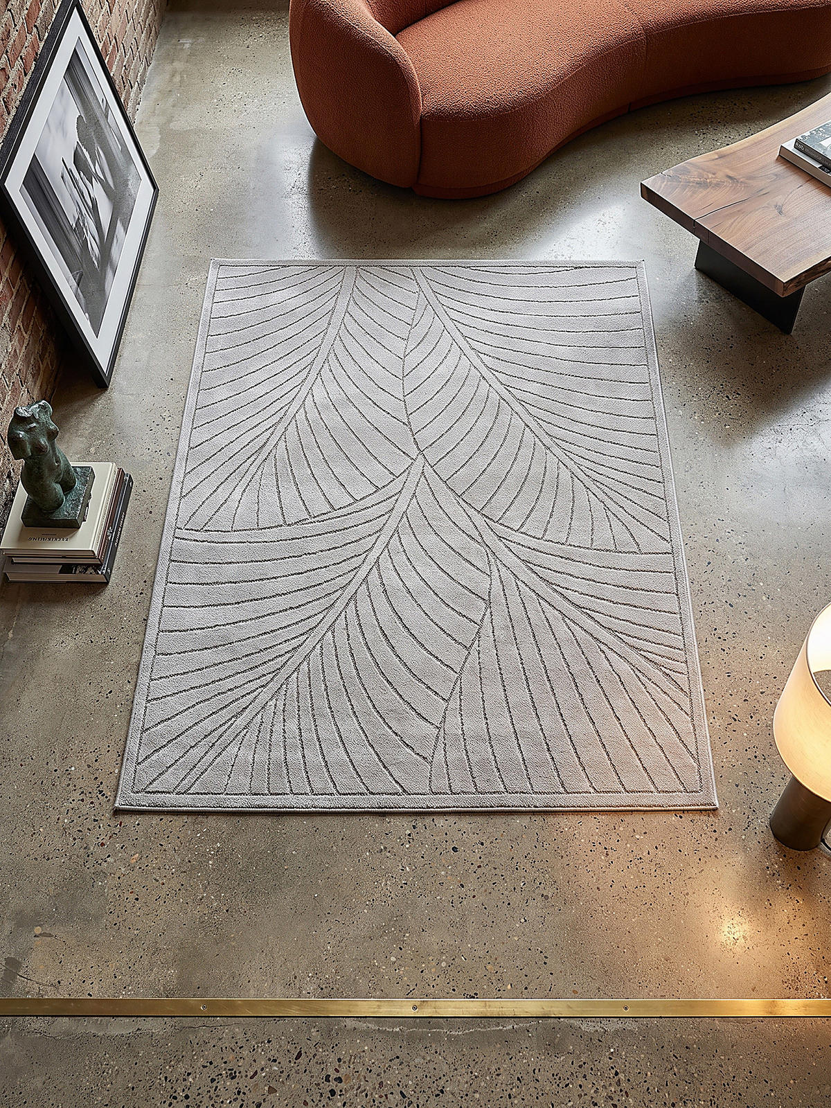 TEPPICH Outdoor, Fußbodenheizung-geeignet, mit Blattmotiv, ENGADIN in Silbergrau, 280 x 370 cm - Grau, Textil (280/370cm) - KADIMA DESIGN
