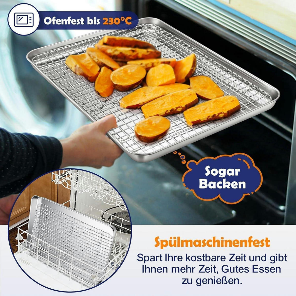 BACKBLECH mit Abkühlgitter Set 40,5 x 30,5 x 2,5 cm Edelstahl - Silberfarben, Metall (30/2.5/40.5cm)