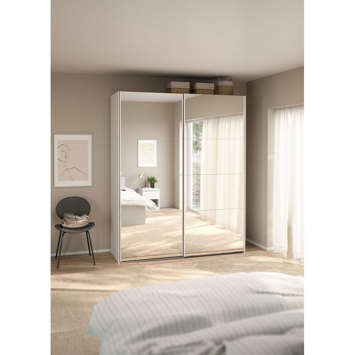 SCHIEBETÜRENSCHRANK, Catania, Weiß, Holzwerkstoff, 179 x 67 x 221 cm - Weiß, Holzwerkstoff (179/221/67cm) - ebuy24
