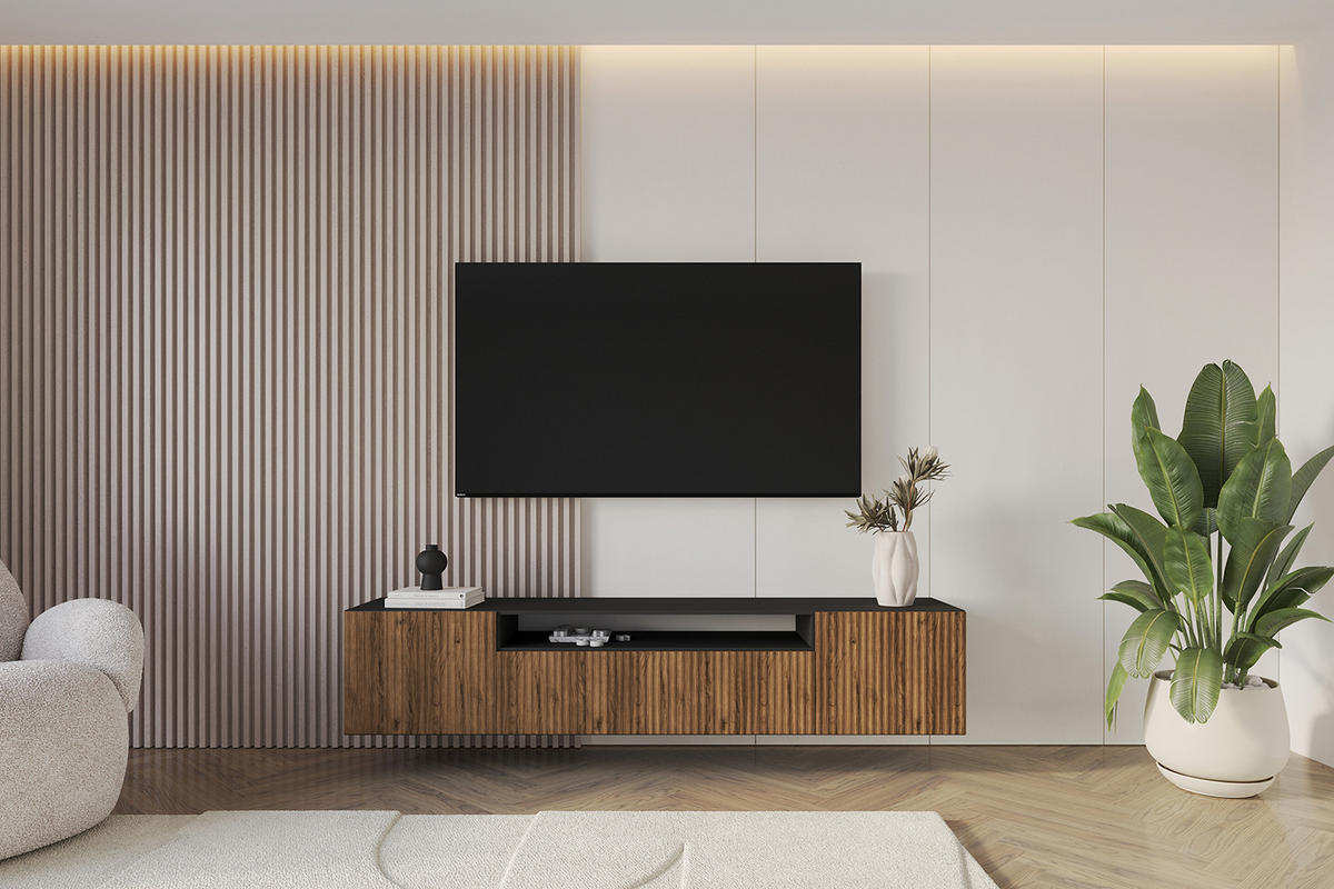 LOWBOARD NOA-2-W 200x40x41 cm - Schwarz / Katania - Eiche Wotan, Holzwerkstoff (200/40/41cm) - ALTDECOR