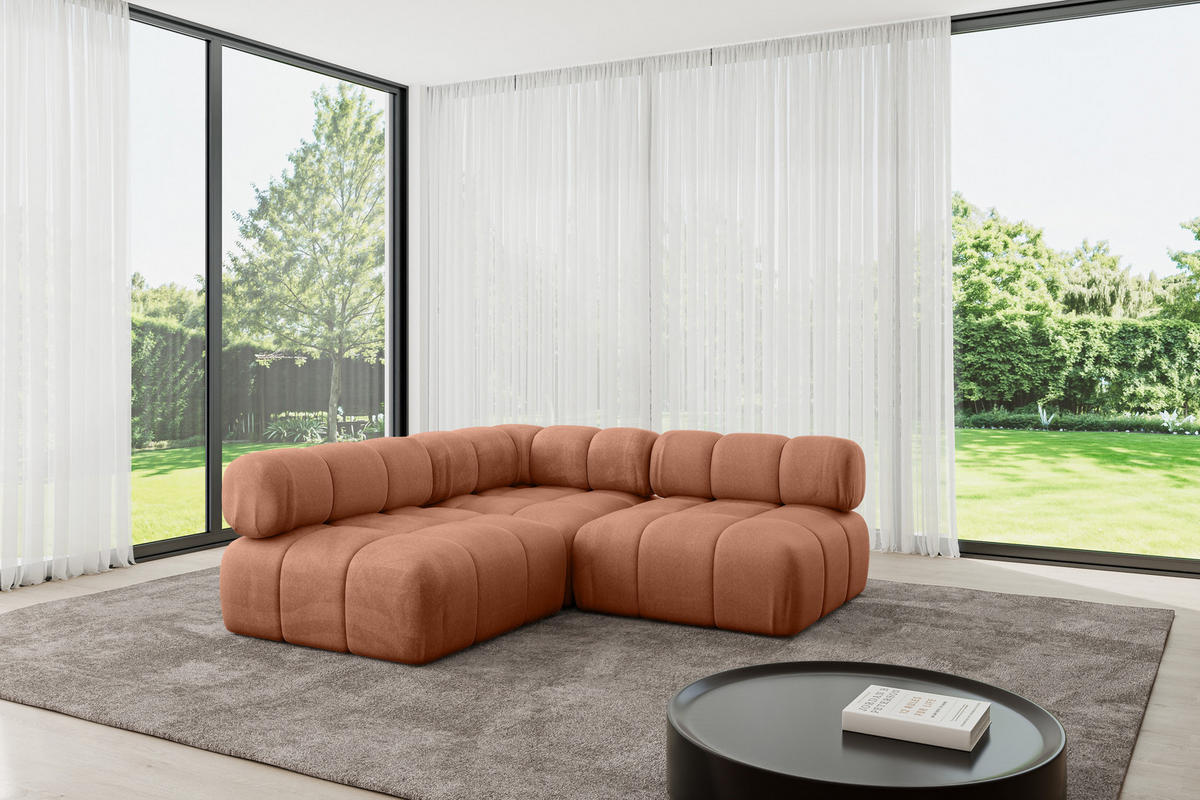 ECKSOFA modulares Sofa Samaro-L1 - 190x190x70 cm Apricot Velours - Koralle, Holzwerkstoff/Textil (190/190cm) - ALTDECOR