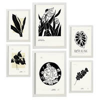 POSTER Set Mit 6 In Schwarzer Tinte Tropische Tinten Kunstdrucke Im Skizzenstil Für Innenarchitektur A3 & A4 Weißer Rahmen - Weiß, Papier (29/3cm) - Nacnic
