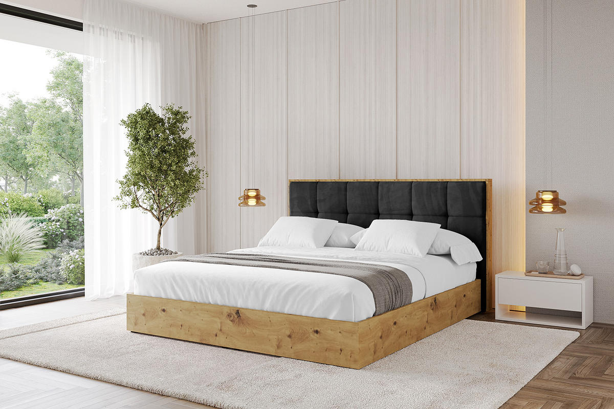 POLSTERBETT mit Bettkasten und Lattenrost, Boxbett ohne Matratze - ENZO7 200x200 Schwarz - Schwarz, Holzwerkstoff/Textil (200/200cm) - ALTDECOR