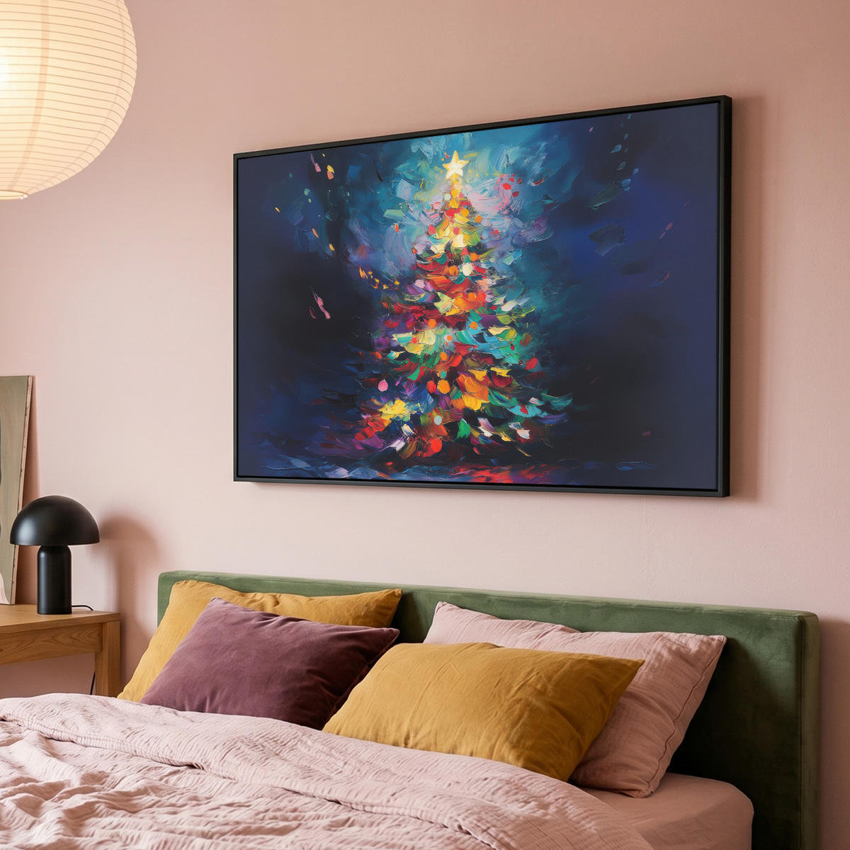 LEINWAND Bilder mit Rahmen - Weihnachtsbaum - Weihnachten - Abstrakt - Farbenfroh - 150x100 - Multicolor, Textil (150/100cm) - MuchoWow