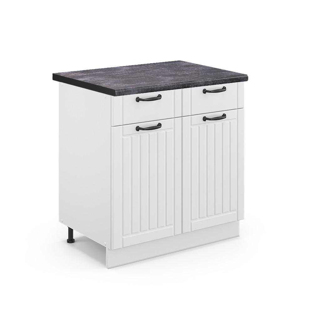 KÜCHENUNTERSCHRANK Fame-Line Weiß Landhaus 80 cm, AP Anthrazit - Creme/Weiß, Holzwerkstoff (80/82/60cm) - Vicco