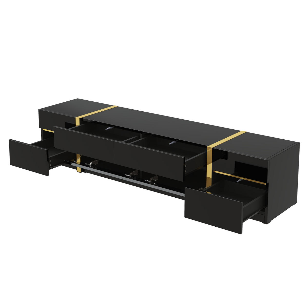 TV-ELEMENT 180/40/38 cm Schwarz mit 4 Schubladen - Schwarz, Holz (180/38/40cm) - Oxeza