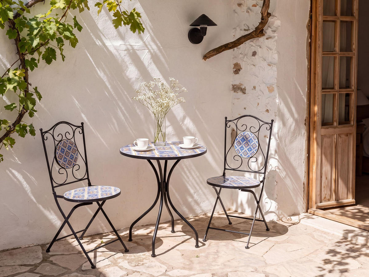 BISTROTISCH 60/60 cm Metall Weiß/Blau Siponto - Blau/Schwarz, Metall (60/60/71cm) - Beliani