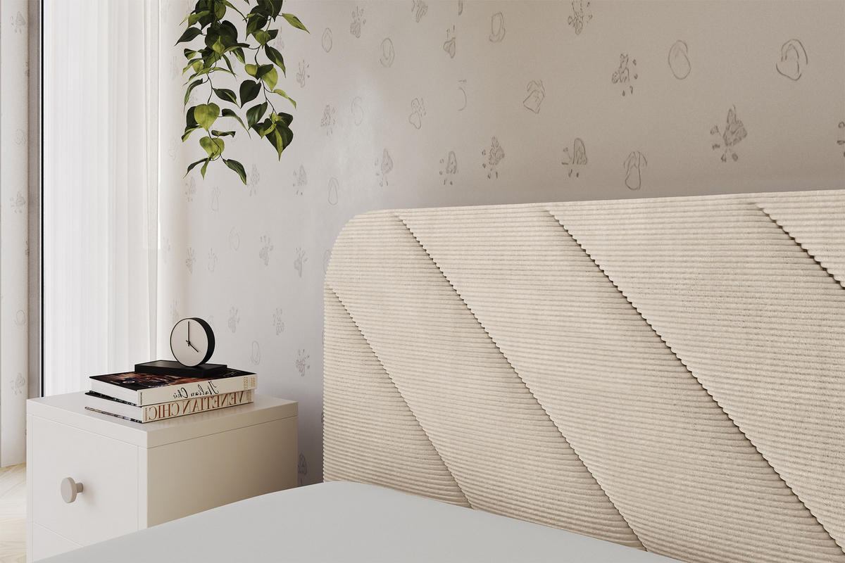 EINZELLBETT Jugendbett mit Bettkasten und Matratze H3/H4, Rechts - FIKY 80x200 Beige - Kaschmir, Holzwerkstoff/Textil (80/200cm) - ALTDECOR