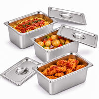 GASTROBEHÅLLARE Silver 3-pack rostfritt stål GN 1/4 med lock - Silverfärgad, Metall - Relaxdays