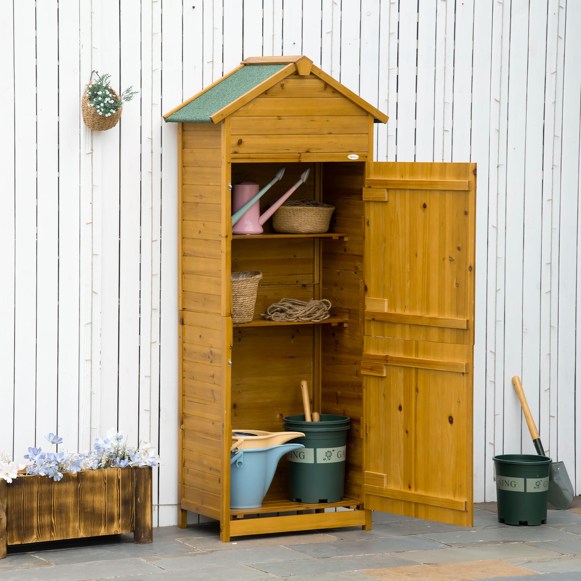 GERÄTEHAUS Gartenschrank Gartenhaus, 2 Regale, 2 Türen, wetterfest, Tanne, Naturholz - Fichtefarben, Holz (49/191.5/79cm) - Outsunny