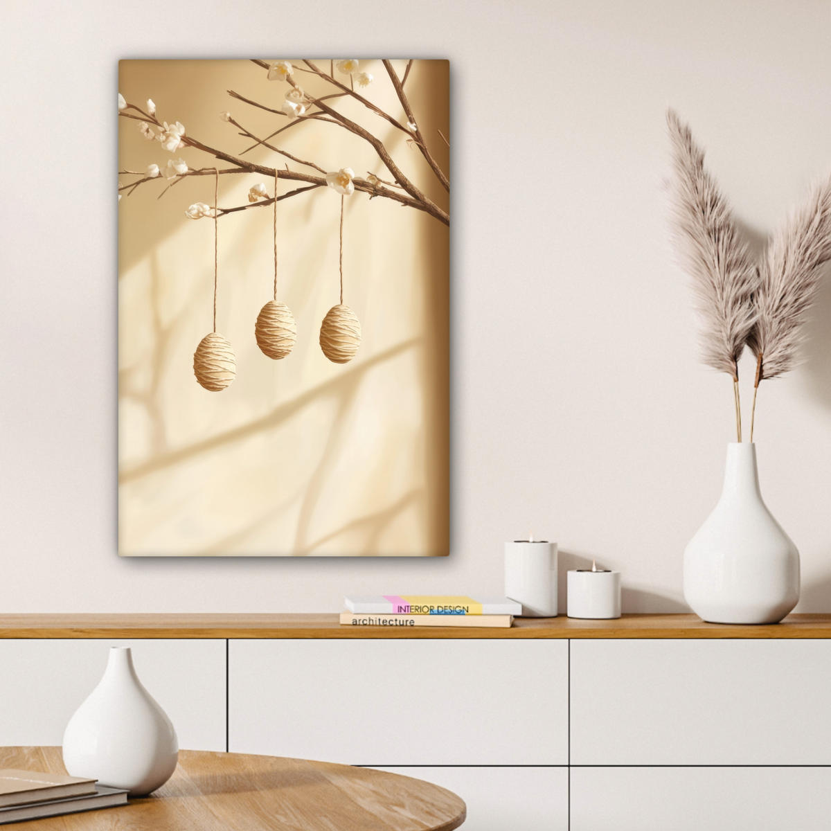 LEINWANDBILD Beige - Osterkuchen - Eier Wanddeko Schlafzimmer 60x90 cm - Beige, Textil (60/90cm) - MuchoWow