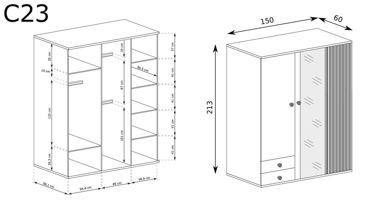 KLEIDERSCHRANK Cali C-23 Artisan 150 cm - Eiche Artisan, Holzwerkstoff (150/213/60cm)