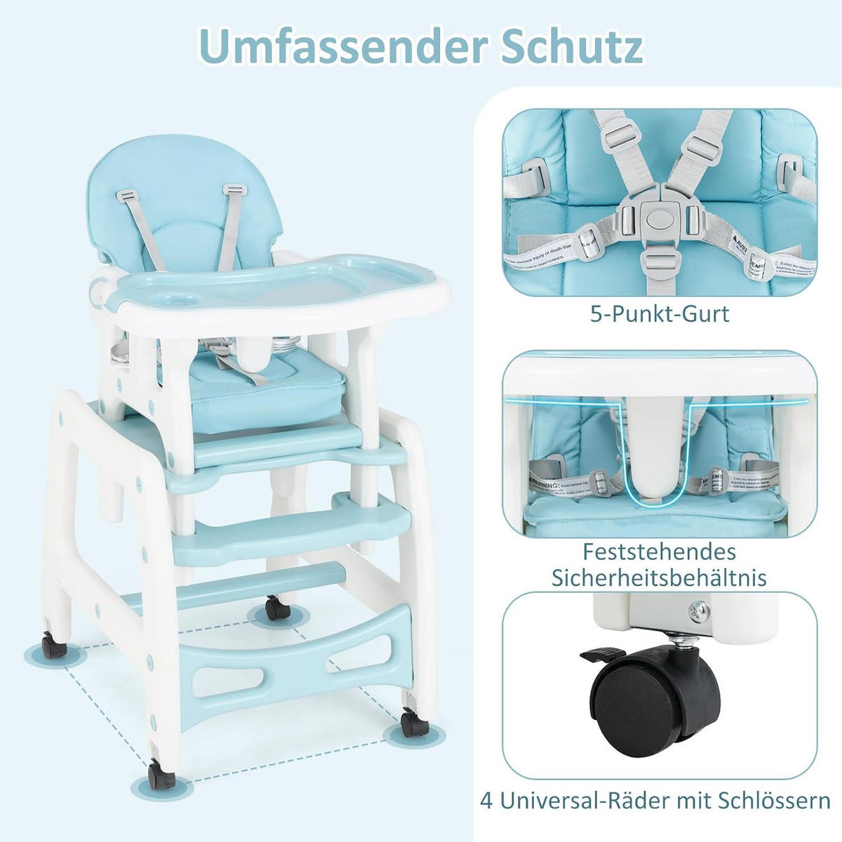 BABYHOCHSTUHL Blau - Blau, Kunststoff (51/104/62cm) - COSTWAY