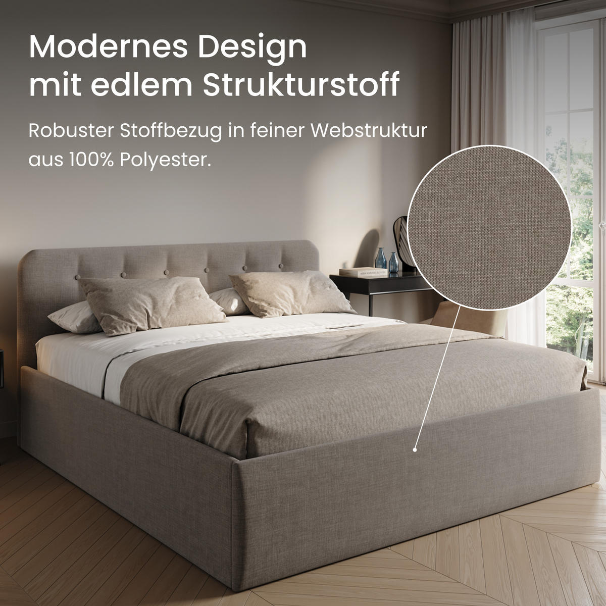 POLSTERBETT mit verstellbarem Lattenrost & Bettkasten, 160 x 200 cm in Beige - Beige, Holzwerkstoff (160/200cm) - Home Collective
