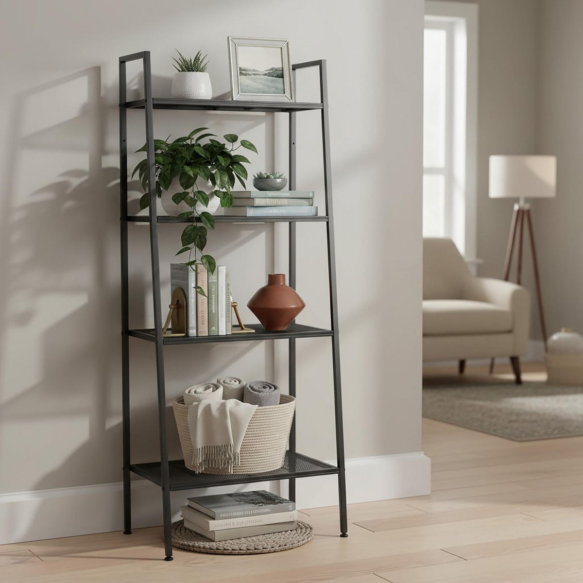 KOVOVÝ regál - černá, kov (60/148/35cm) - Relaxdays