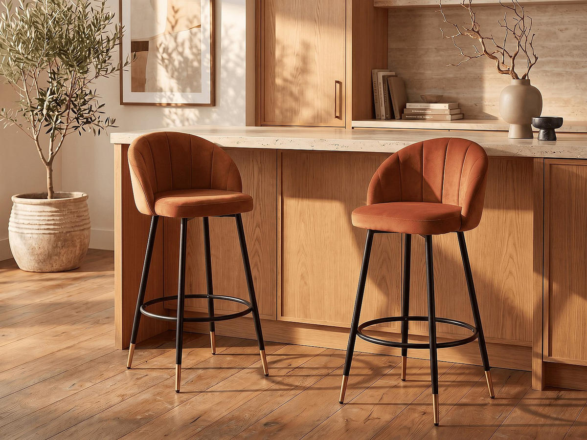 BARHOCKER - 49 cm x 58 cm - samt - terracotta Eliram - Terracotta, Textil (49/96/58cm) - Vente-Unique