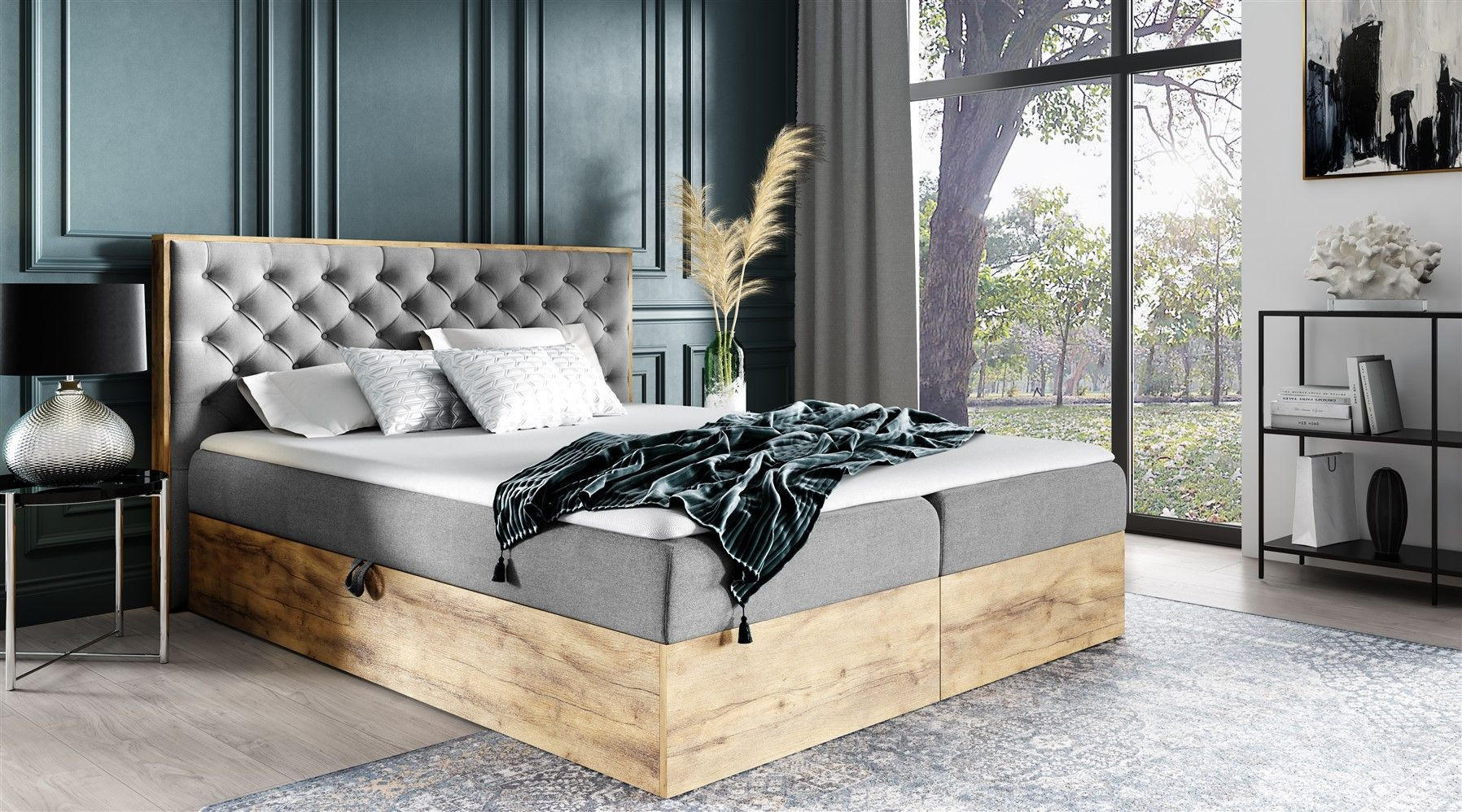 BOXBETT Diona überlänge Faro - Grau, Holzwerkstoff/Textil (200/220cm) - Fun Möbel
