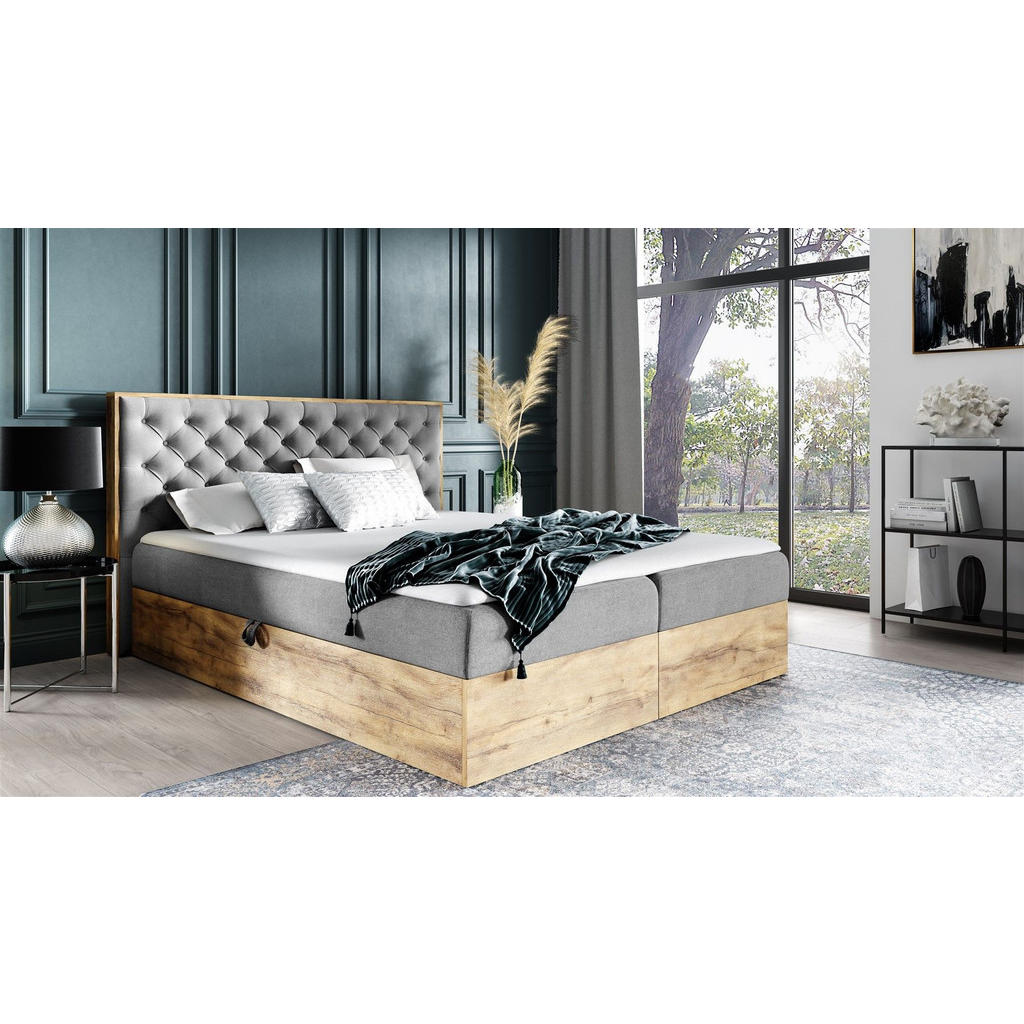 Thumbnail - Fun Möbel Boxbett, Grau, Textil, 200x220 cm, Schlafzimmer, Betten, Boxspringbetten