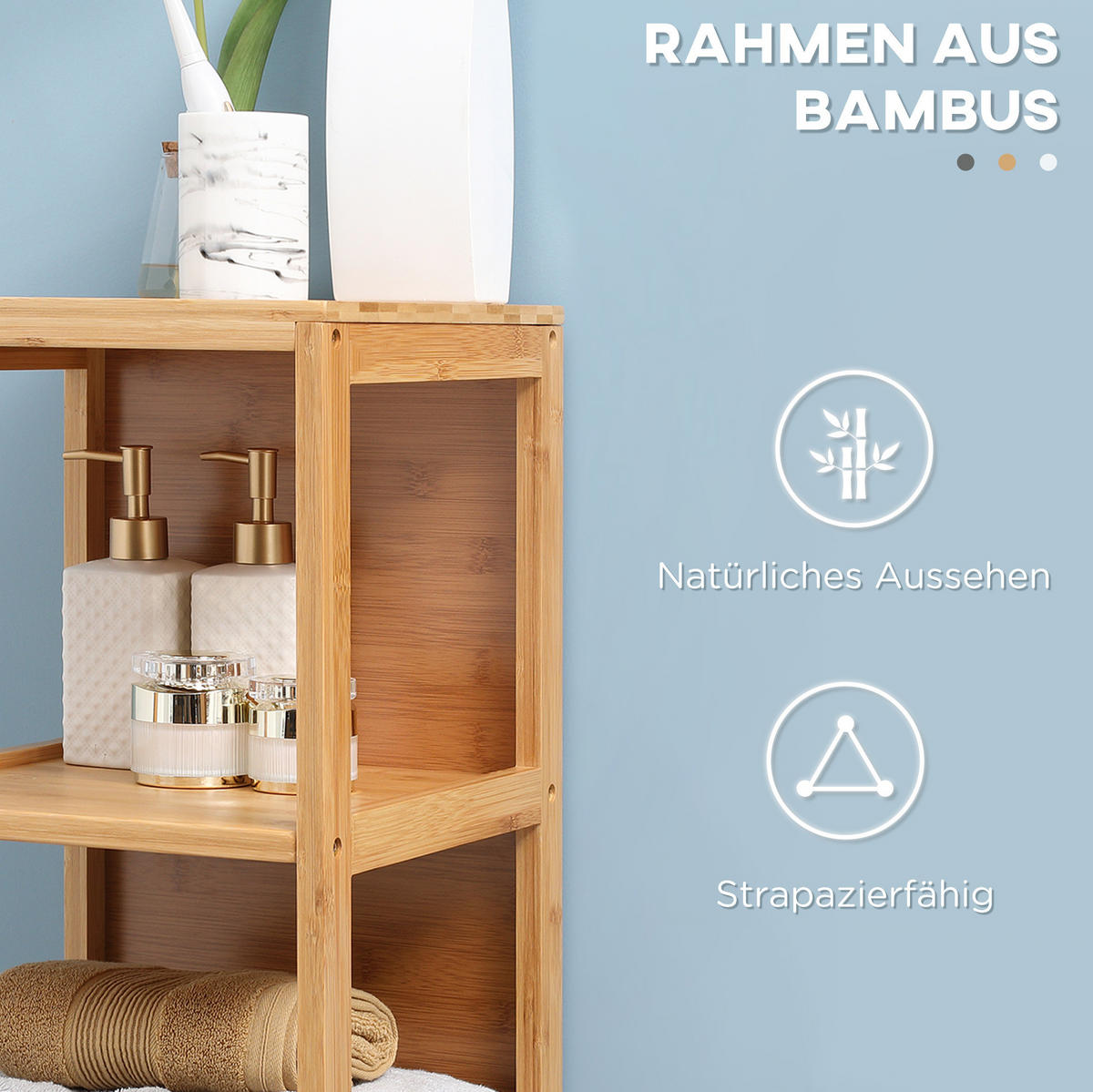 BADEZIMMERSCHRANK 30x30x140 cm Natur aus Bambus mit Kippsicherung & 2 Schubladen - Naturfarben, Naturmaterialien (30/140/30cm) - Modfu