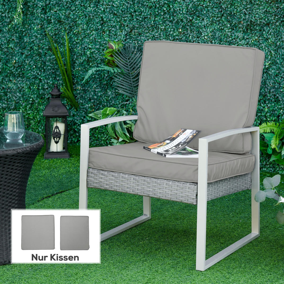 SITZKISSEN Polyester Hellgrau - Hellgrau, Kunststoff (52/7/56cm) - Outsunny