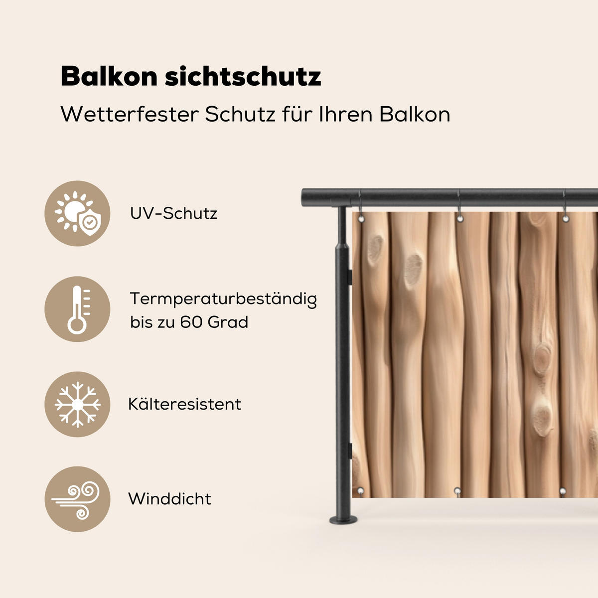 BALKON-SICHTSCHUTZ Holz - Stiel - Hellbraun - Ahornfarben, Kunststoff (500/90cm) - MuchoWow