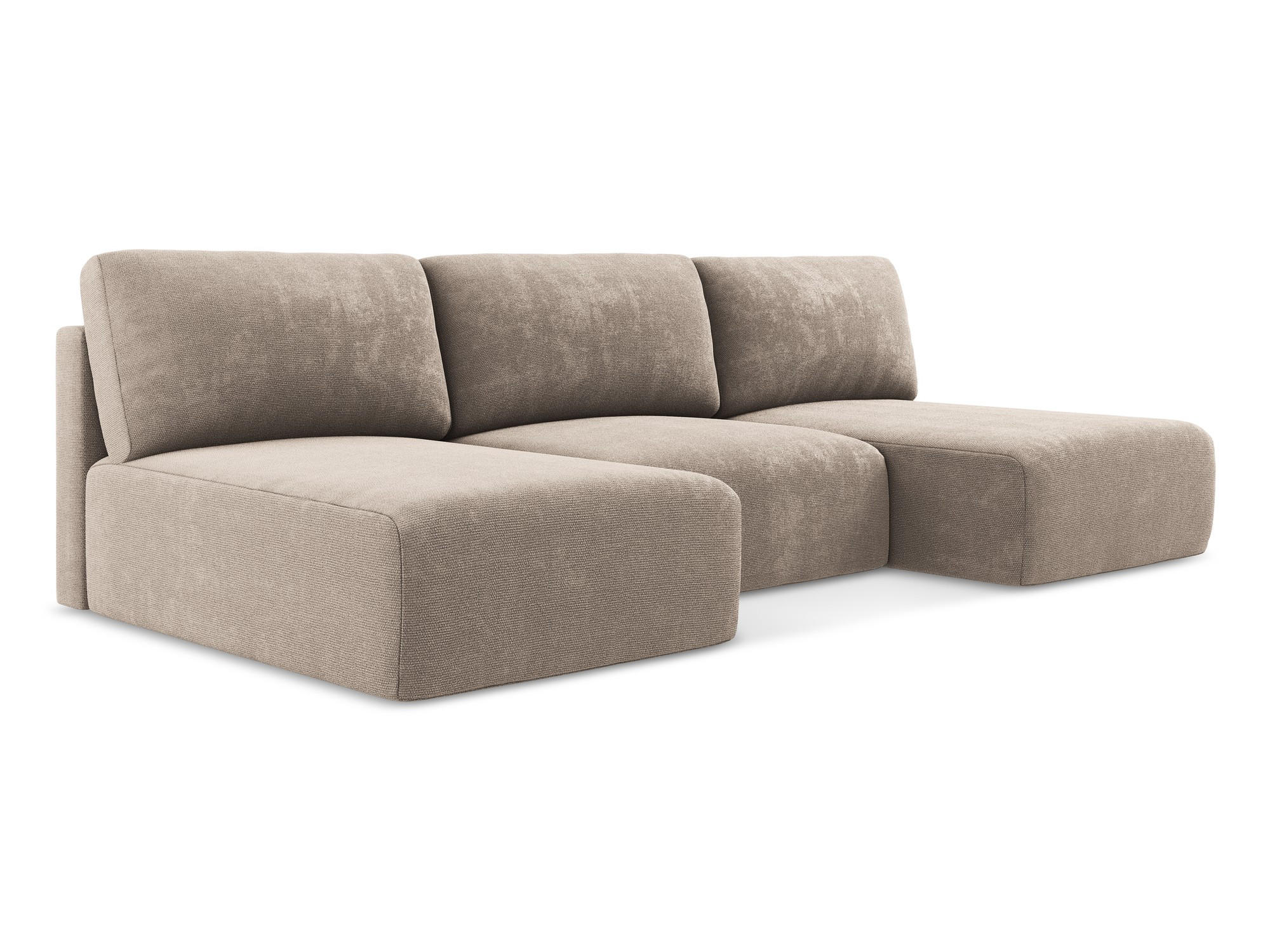 WOHNLANDSCHAFT Chenille Stoff Beige - Beige/Schwarz, Kunststoff/Textil (304/79/149cm) - Makamii