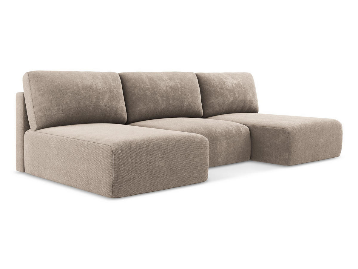 WOHNLANDSCHAFT Chenille Stoff Beige - Beige/Schwarz, Kunststoff/Textil (304/79/149cm) - Makamii