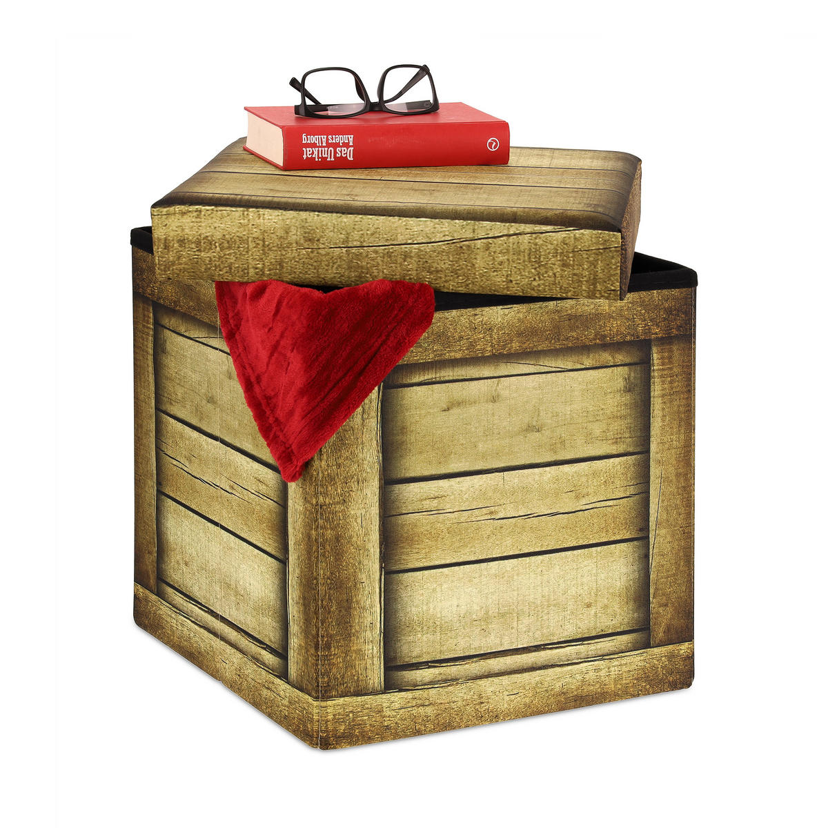 SITZHOCKER - Braun, Holzwerkstoff/Textil (37.5/38/37.5cm) - Relaxdays
