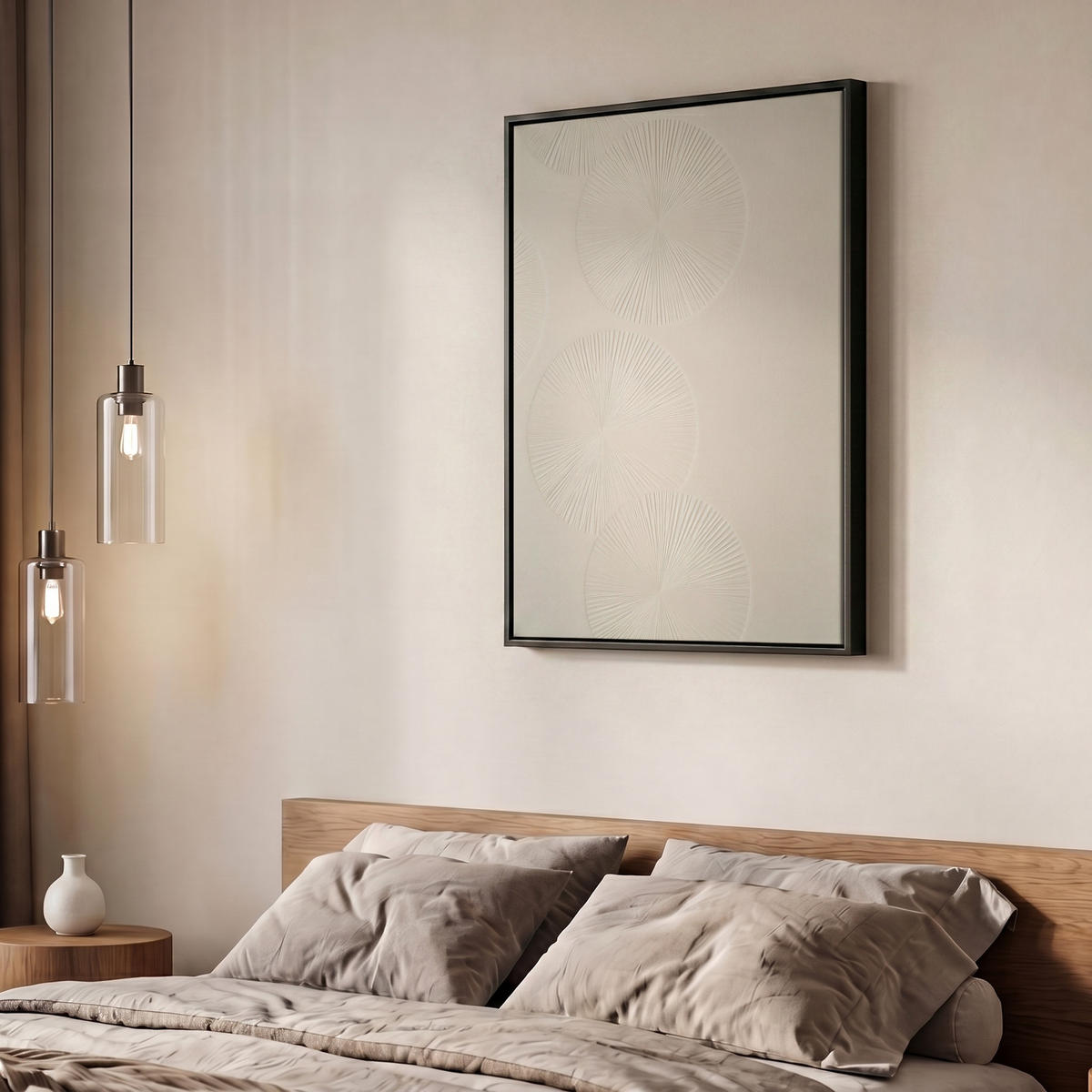 LEINWAND Bilder mit Rahmen - Japandi - Beige - Modern - 50x70 - Ecru, Textil (50/70cm) - MuchoWow