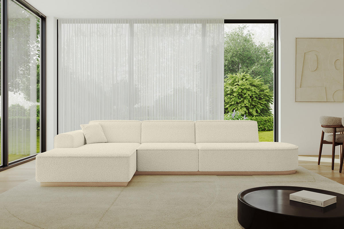 ECKSOFA Ottomane Links IREA-L2 - 327x165x80 cm Beige - Hellbraun/Creme, Holzwerkstoff/Textil (327/165cm) - ALTDECOR