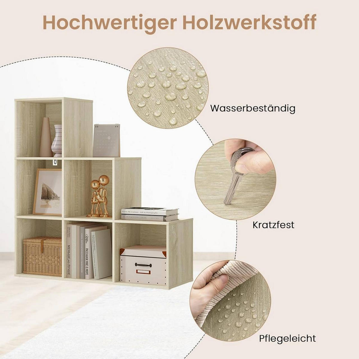 REGALE Bücherregal mit 6 Fächern, 90,5x90,5x30 cm, Helle Eiche - Eichefarben, Holzwerkstoff (90.5/90.5/30cm) - Woltu