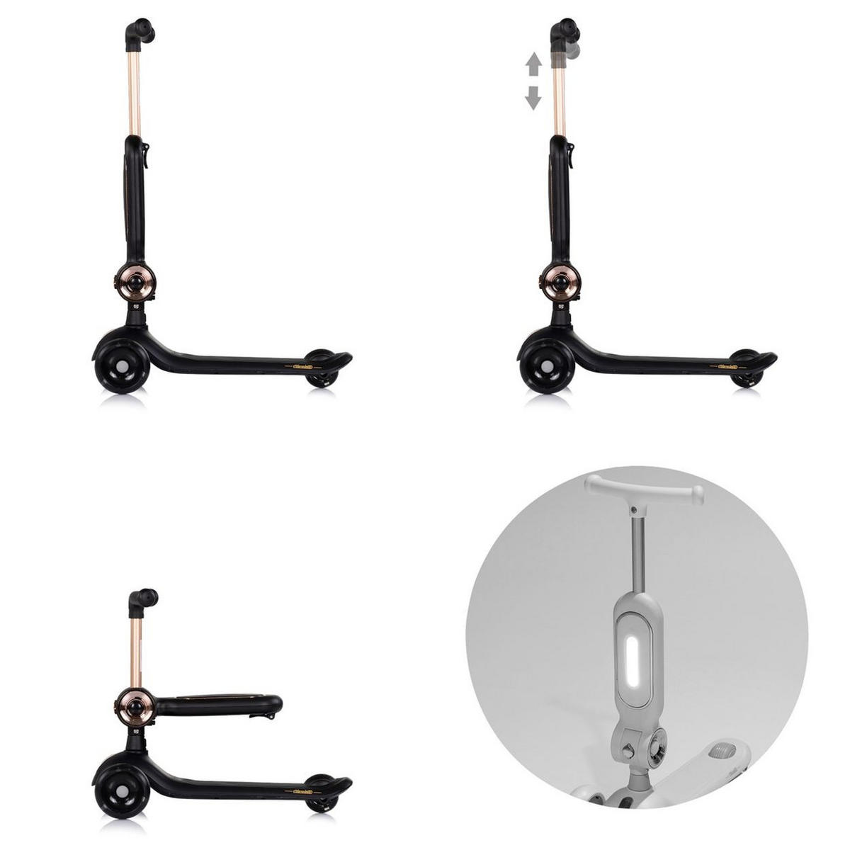 KINDERROLLER Bloomi 2 in 1 schwarz Laufrad Sitz PU-Räder Lichteffekte Bremse - Schwarz, Metall (46/28/77cm) - Chipolino