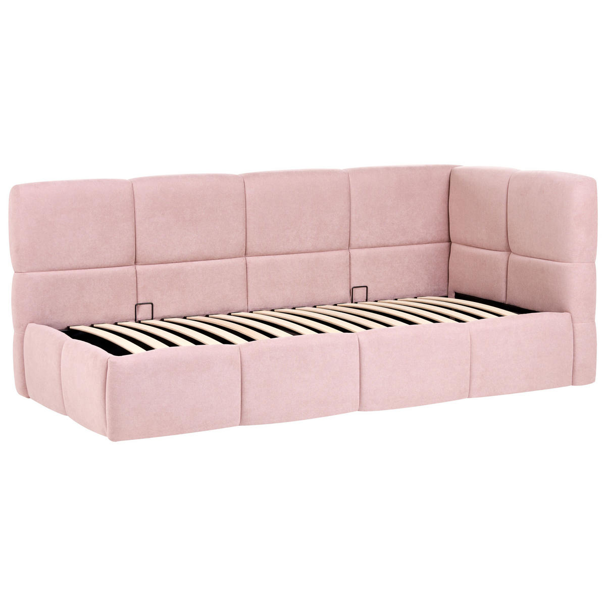 TAGESBETT Stoff 90/200 cm mit Stauraum rechtsseitig Rosa Jacou - Pink, Textil (90/200cm) - Beliani