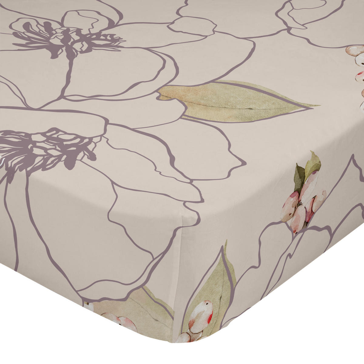SPANNBETTTUCH white peonies 140x200x32 cm mehrfarbig - Multicolor, Textil (140/200cm) - Happy Friday