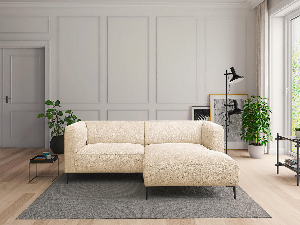 1,5-SITZER ECKSOFA mit Longchair - Beige/Schwarz, Textil/Metall (211/148cm) - home24