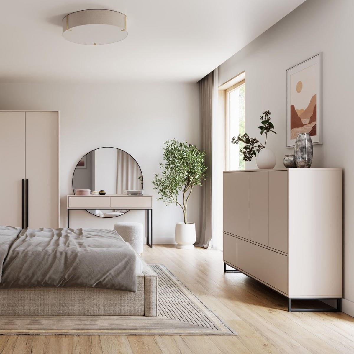 KOMMODE Giana mit 5 Türen, 160 cm, Beige Sand - Sandfarben/Beige, Holzwerkstoff (160/120/45cm) - Beautysofa