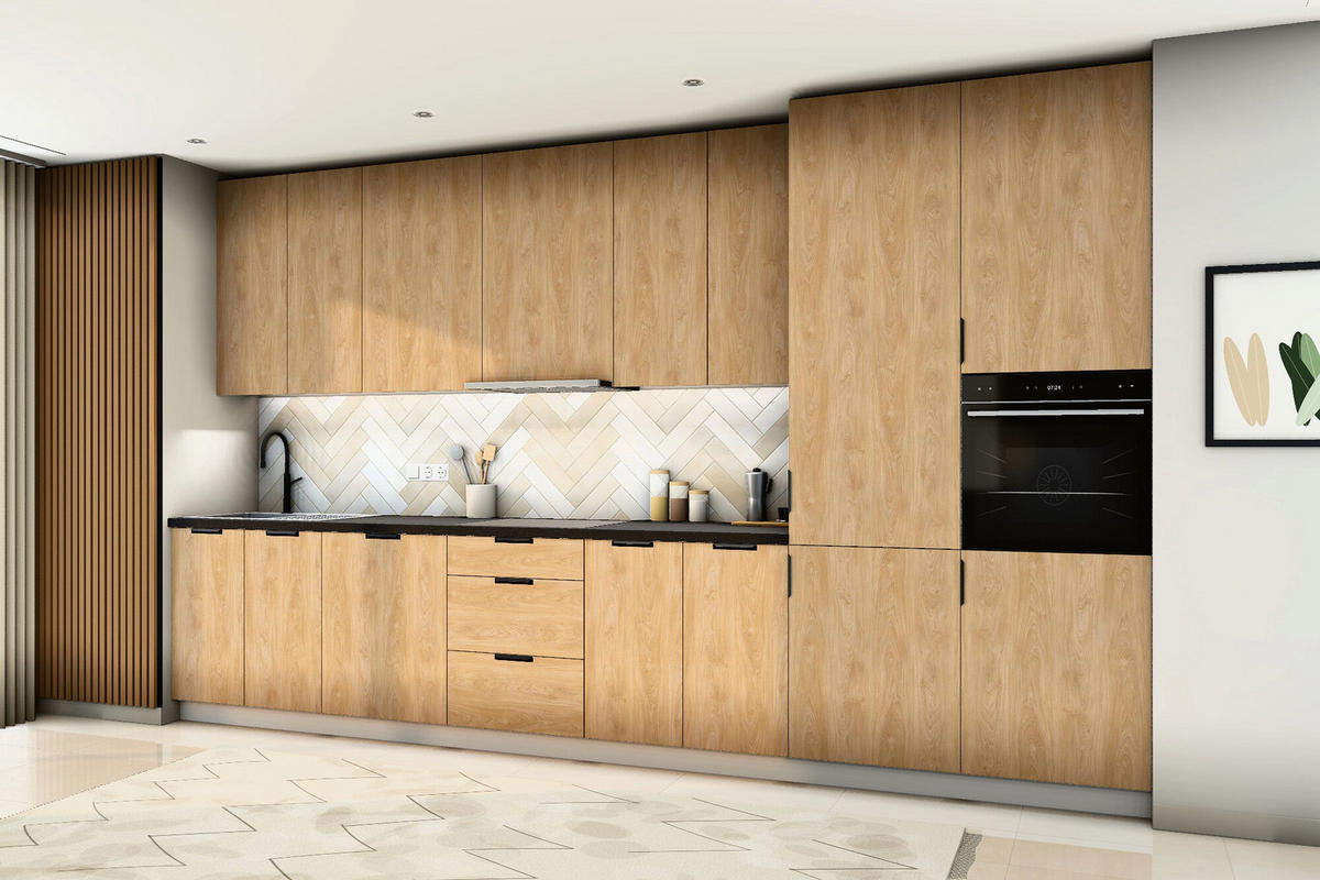 KÜCHENZEILE Sorento Sonoma Eiche & Weiß – 400 cm – K88-G400 R - Schwarz/Weiß, Holzwerkstoff/Metall (400/247/58cm) - ROYAL24_MARKT