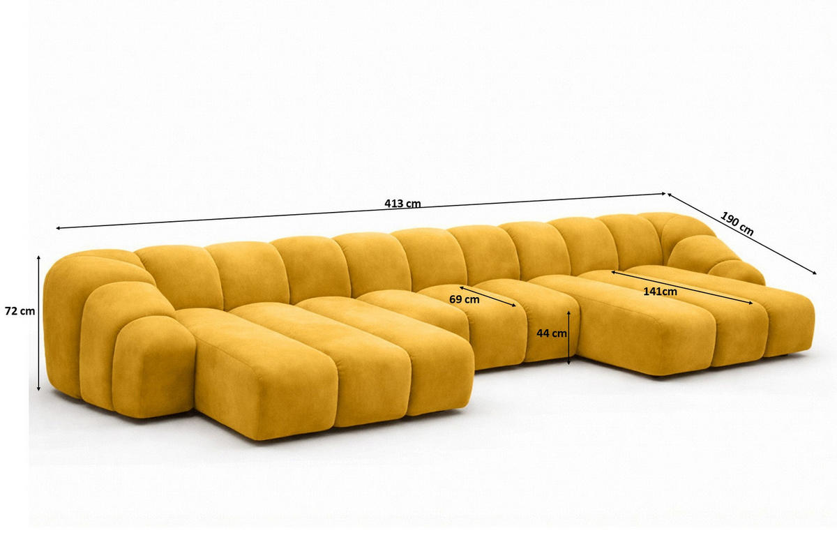 ECKSOFA Modulare U-Form, Veloursstoff Bluvel, Golden, CROISSANT U - Goldfarben, Holz (413/72/190cm) - Kaiser Möbel