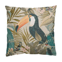 DEKOKISSEN Vintage Collage - Tukan im Dschungel 40/40 cm - Türkis, Textil (40/40/10cm) - Bilderwelten
