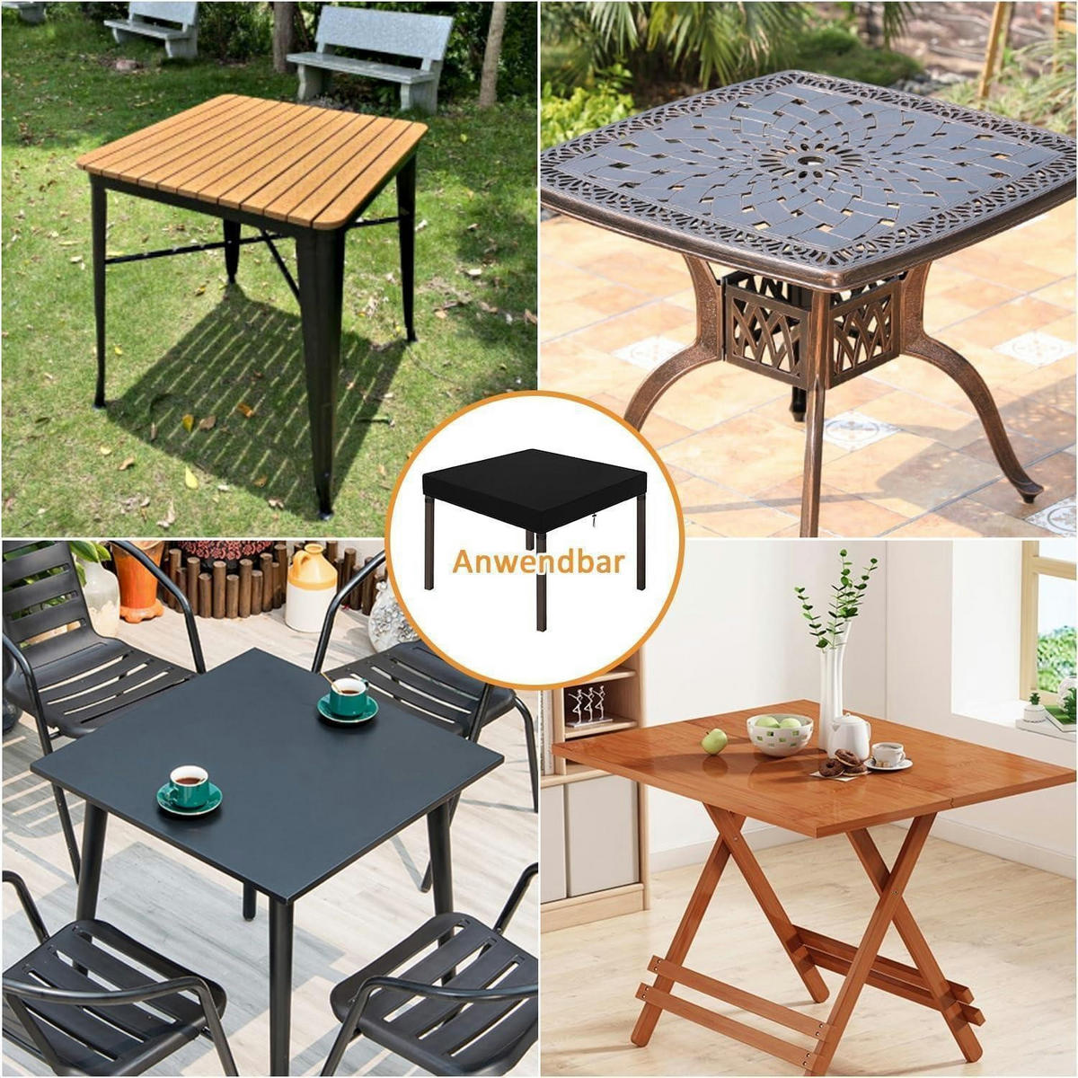 SCHUTZHÜLLE für Gartentisch Quadratisch 90 x 90 x 15 cm Schwarz - Schwarz, Textil (90/10/90cm)