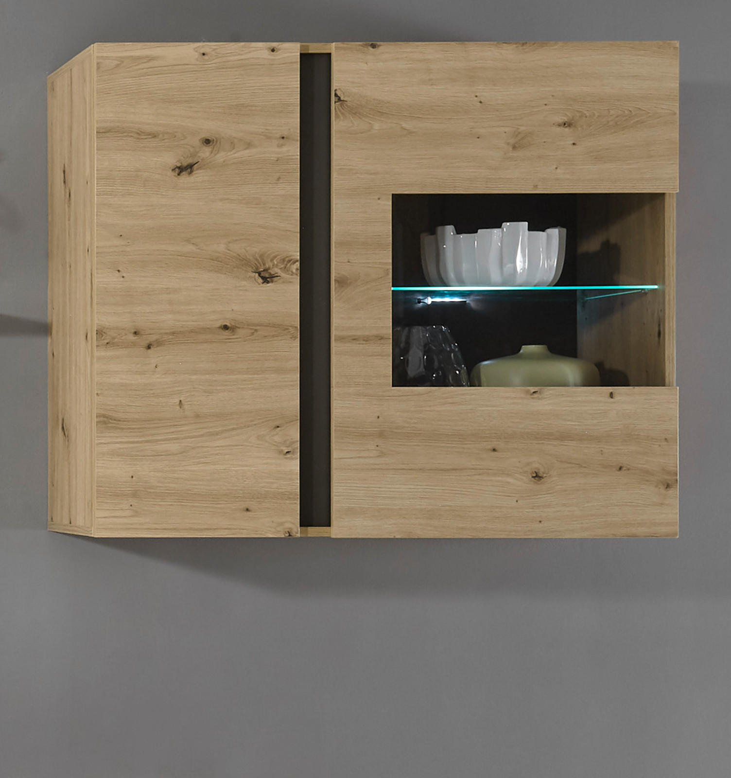 HÄNGEVITRINE Eiche Artisan, Graphit grau 97 cm, Wohnzimmer Vitrine hängend - Eiche Artisan/Grau, Glas/Holz (97/83/40cm) - Furn.Design