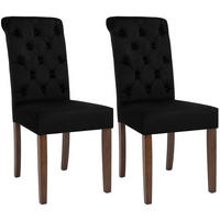 STUHL 2er Set Samt schwarz - Walnussfarben/Schwarz, Holz/Textil (45/98/63cm) - CLP