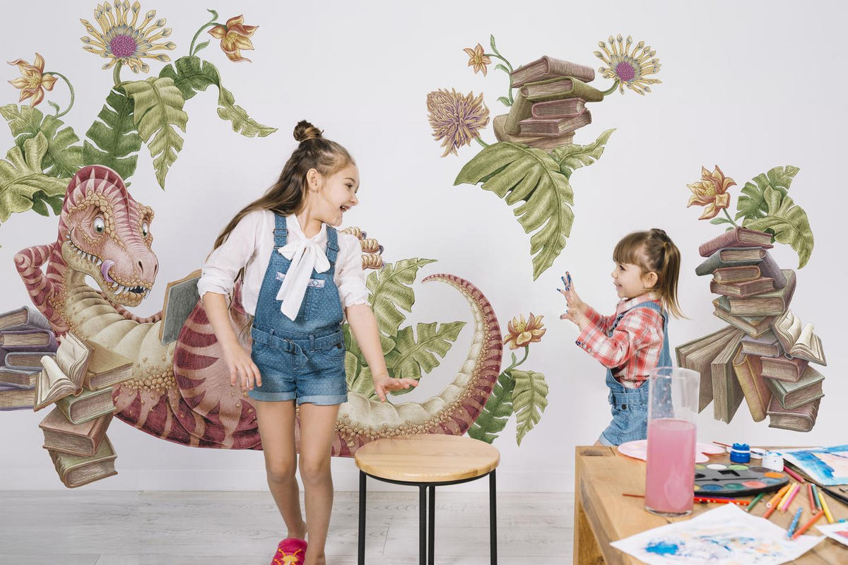 WANDAUFKLEBER 80x119cm - Dino der Leser - Multicolor, Kunststoff (80/119/0.1cm) - Wallfluent